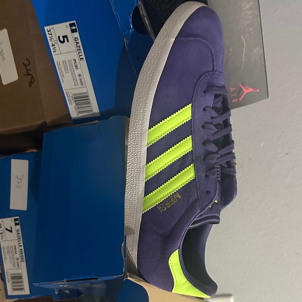 Adidas Gazelle Purple with Neon Green Stripes